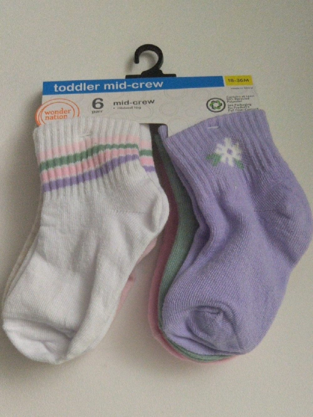 Wonder nation Toddler Girls Multi Color Socks 6 Pairs Ribbed Leg New 18-36M